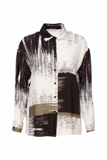 Naya White/Army Brush Stroke Print Shirt