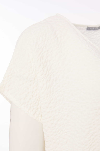 Naya Cream Round Neck Embossed Top