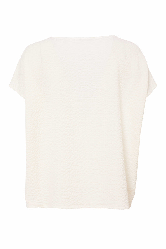 Naya Cream Round Neck Embossed Top