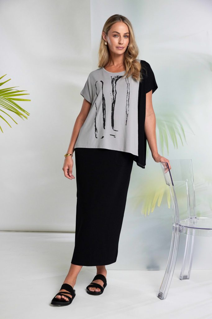 Naya Taupe/Black Placement Print Top