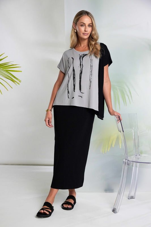 Naya Taupe/Black Placement Print Top