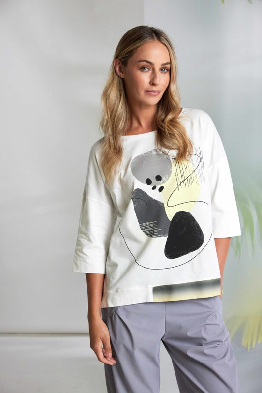 Naya White/Lemon Placement Print Top