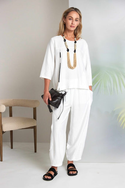 Naya White Curved Seam Pull-Up Trouser
