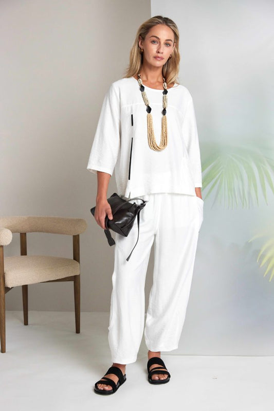 Naya White Curved Seam Pull-Up Trouser