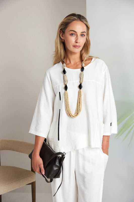 Naya White/Black Contrast Trim Top