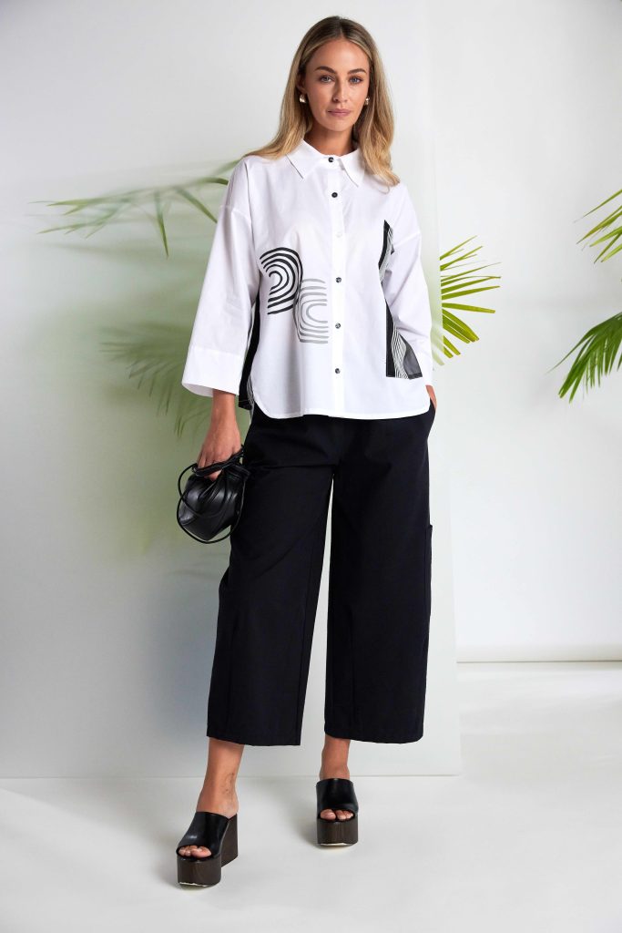Naya White/Black Placement Print Shirt