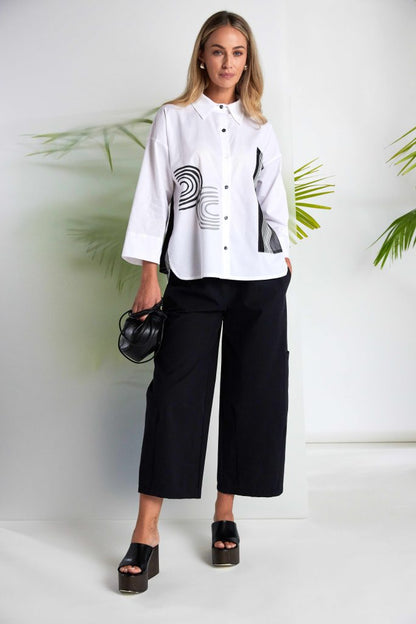 Naya White/Black Placement Print Shirt