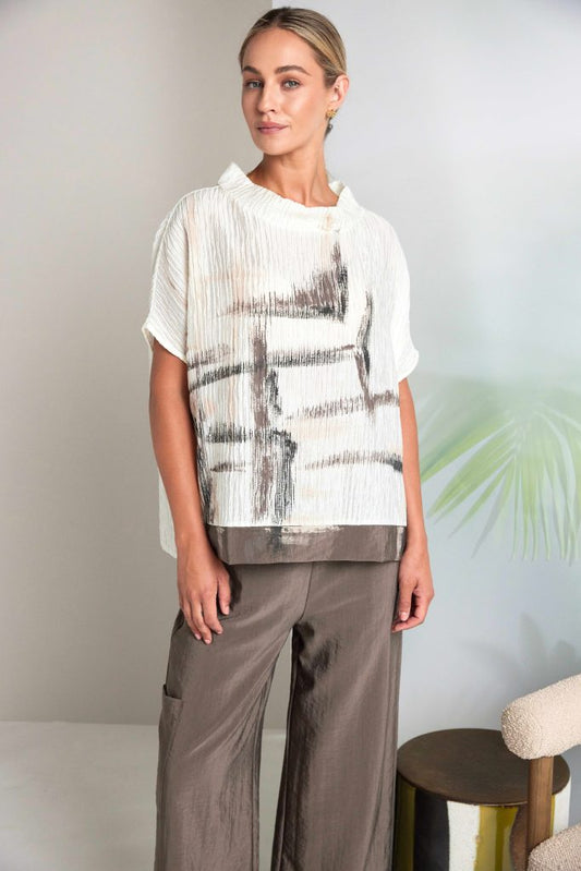 Naya Cream/Taupe Rippled Print Top