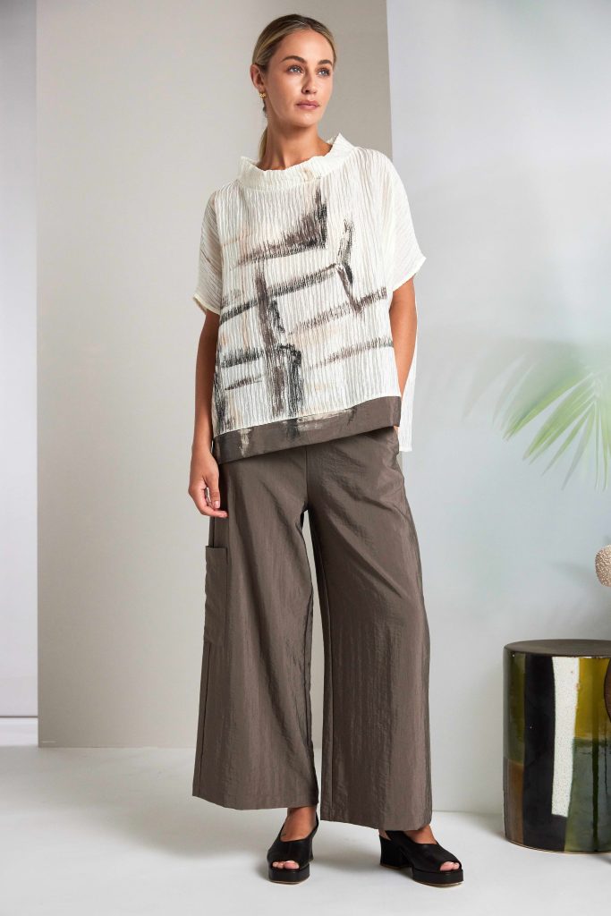 Naya Taupe Wide Leg Side Pocket Trouser