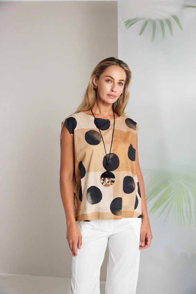 Naya Tan Spot Print Round Neck Top