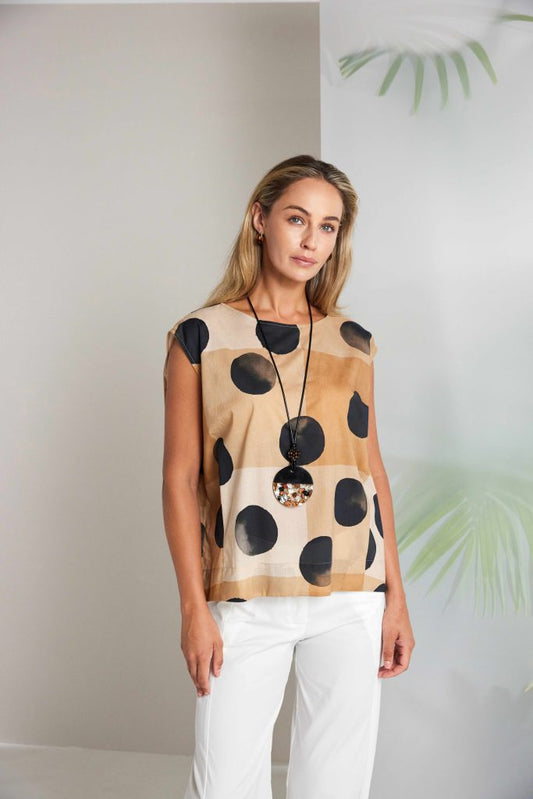 Naya Tan Spot Print Round Neck Top