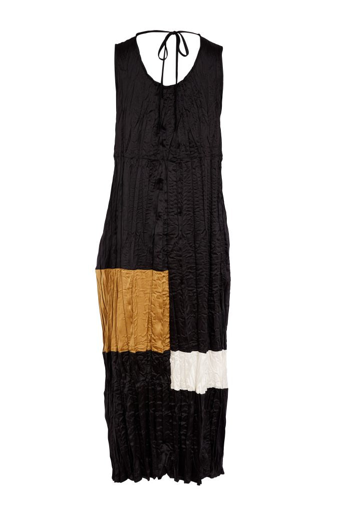 Naya Black/Off White Colour Bands Crushed Dress