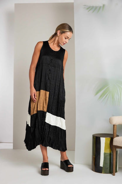 Naya Black/Off White Colour Bands Crushed Dress