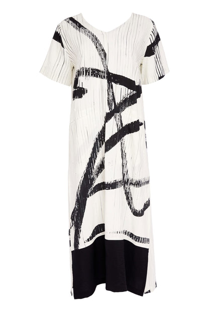 Naya Cream/Black Print Contrast Dress