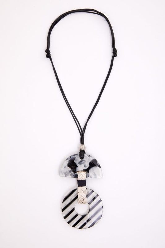 Naya Black/Cream Stripped Disc Necklace