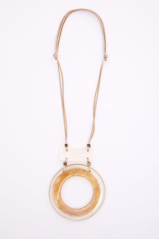 Naya Pebble/ Brushed Gold Circle Necklace