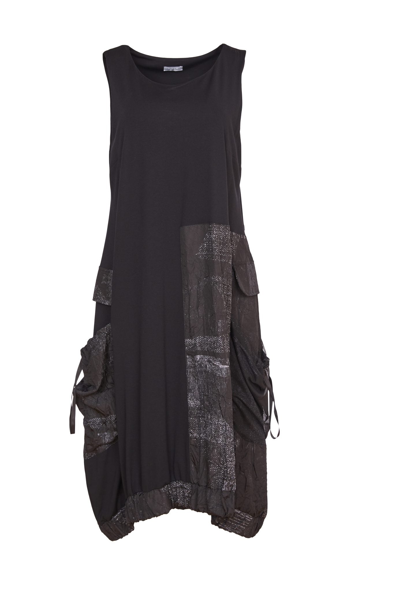 Naya Black Sleeveless Dress/Print panel /Pocket Detail