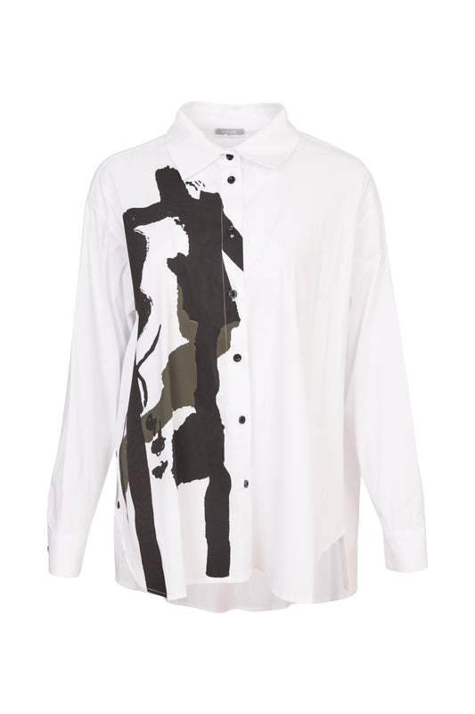 Naya White & Forest Placement Print Shirt