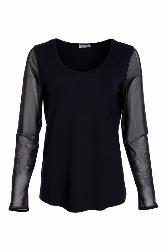 Naya Black Mesh Sleeve Top