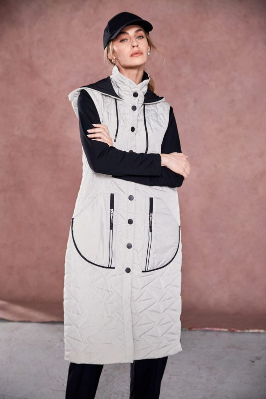 Naya Taupe/Black Padded Long Line Gilet
