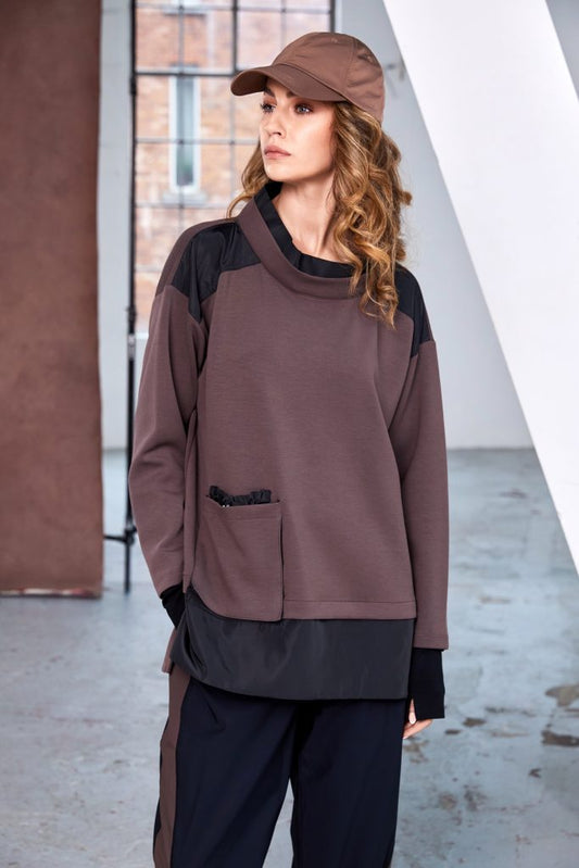 Naya Cocoa/Black Pocket Detail Sweatshirt