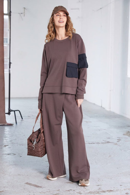 Naya Cocoa/Black Contrast Pocket Sweatshirt