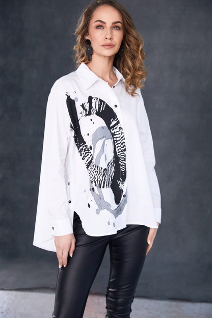 Naya White/Black Placement Print Shirt