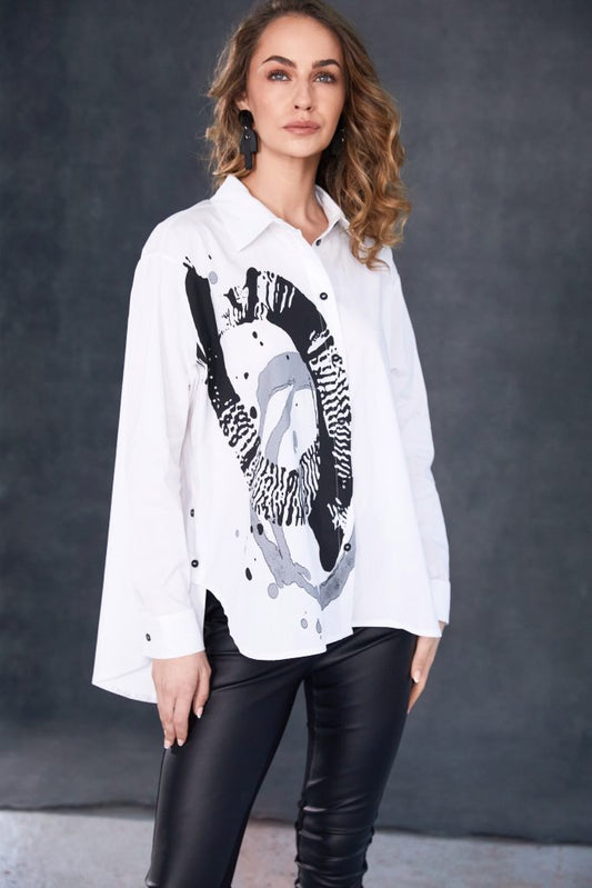Naya White/Black Placement Print Shirt