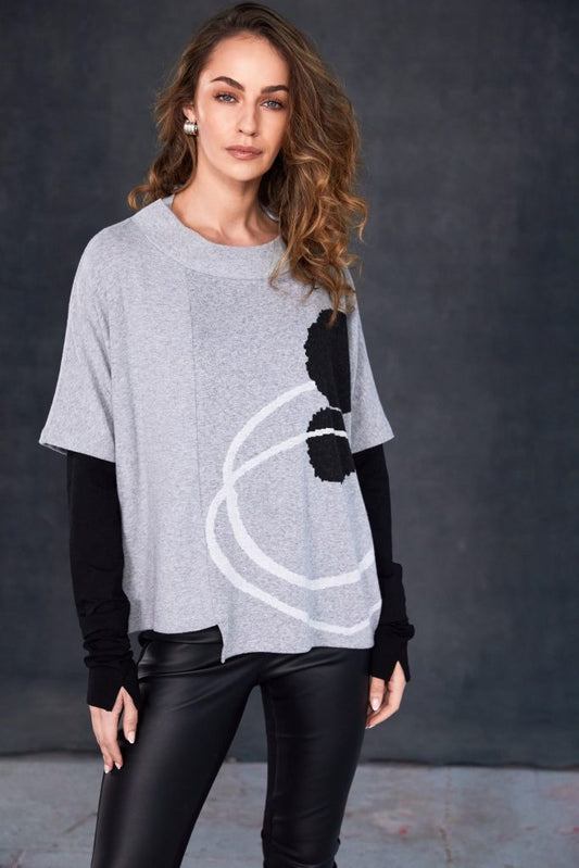 Naya Silver High Neck Placement Print Top