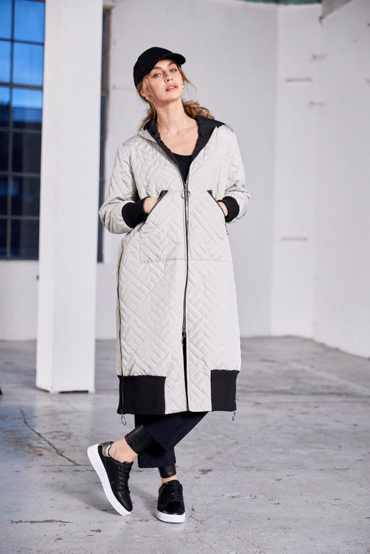 Naya Taupe/Black Padded Hooded Coat
