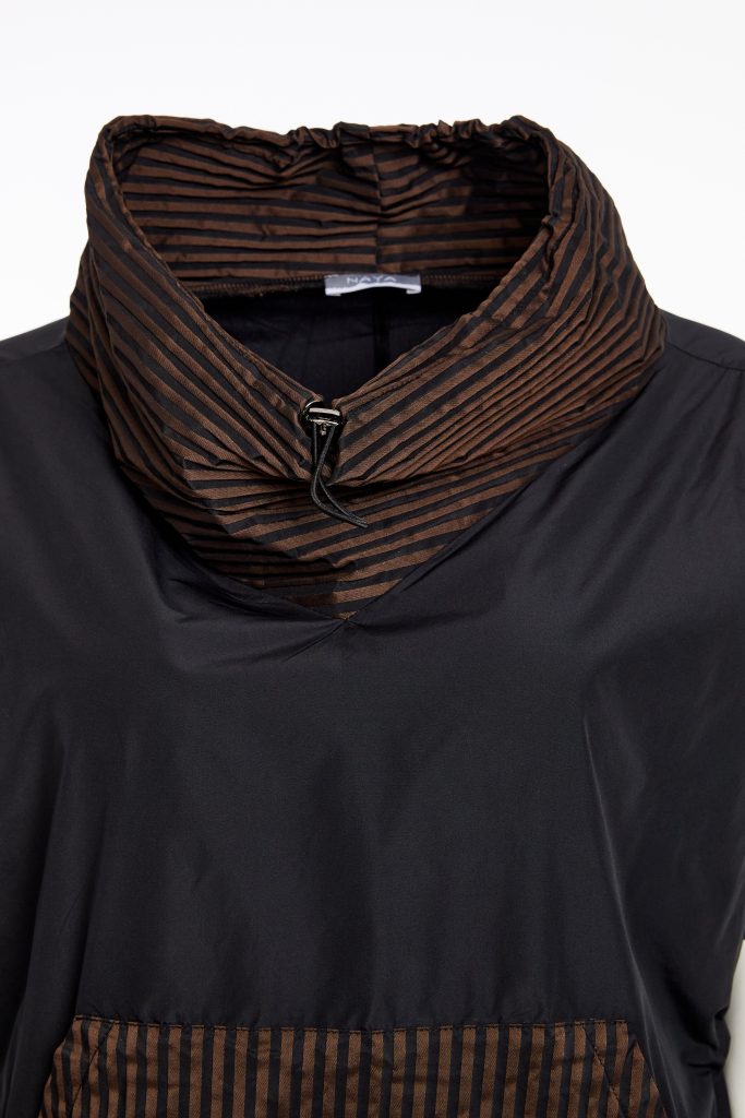 Naya Black/Cocoa Stripe Pocket/Collar Top