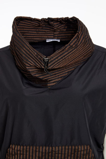 Naya Black/Cocoa Stripe Pocket/Collar Top