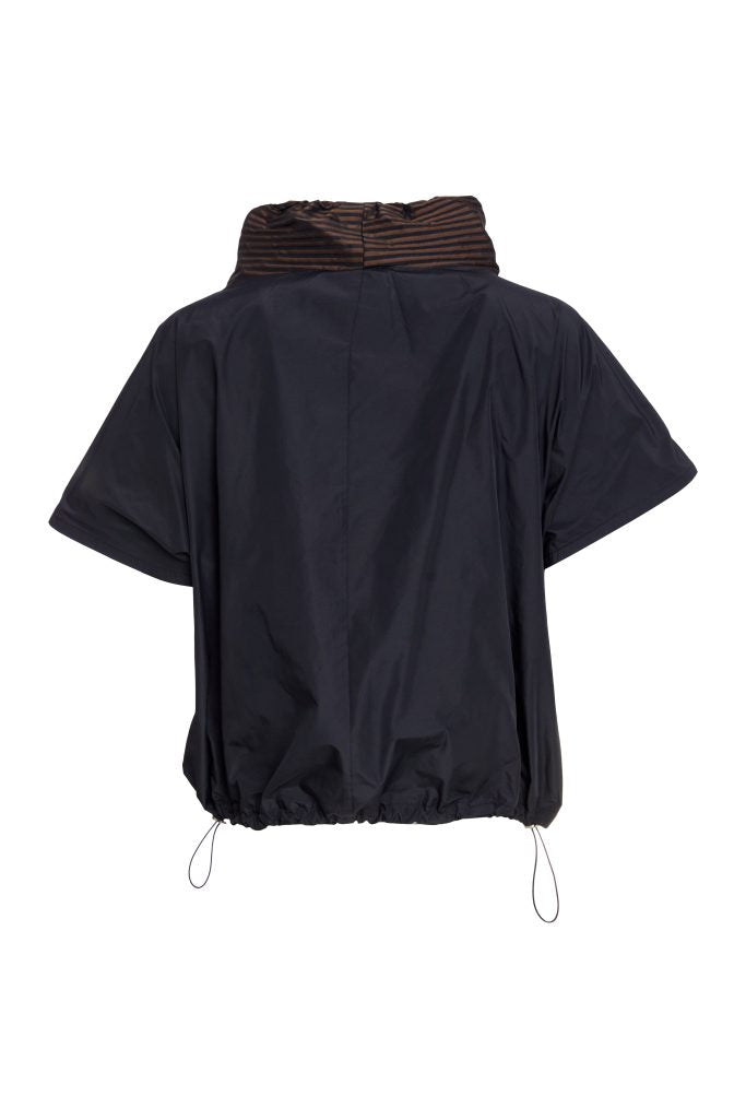 Naya Black/Cocoa Stripe Pocket/Collar Top