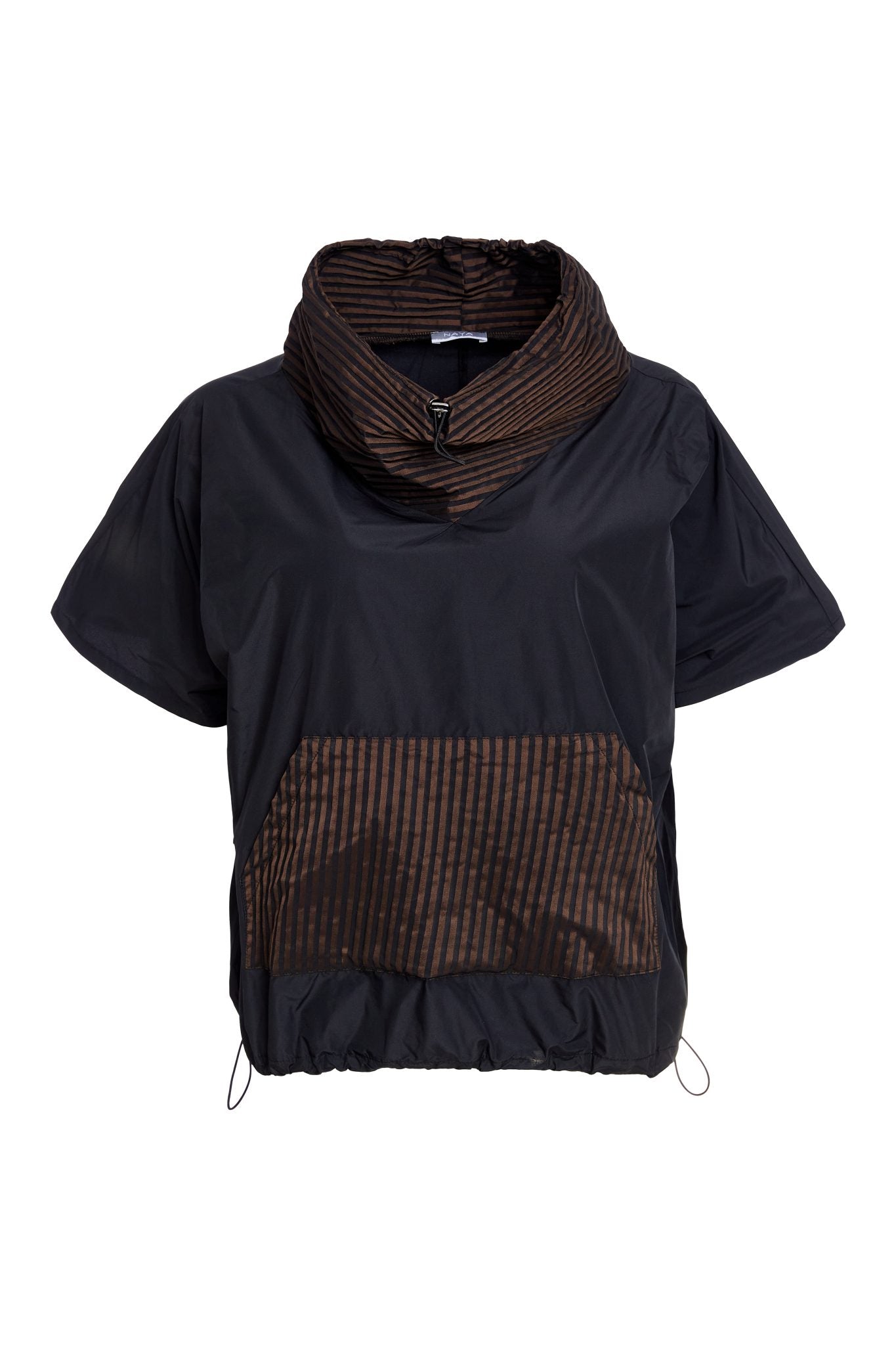 Naya Black/Cocoa Stripe Pocket/Collar Top