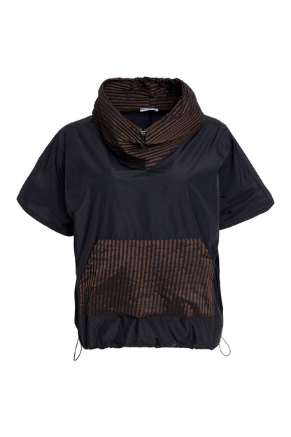 Naya Black/Cocoa Stripe Pocket/Collar Top