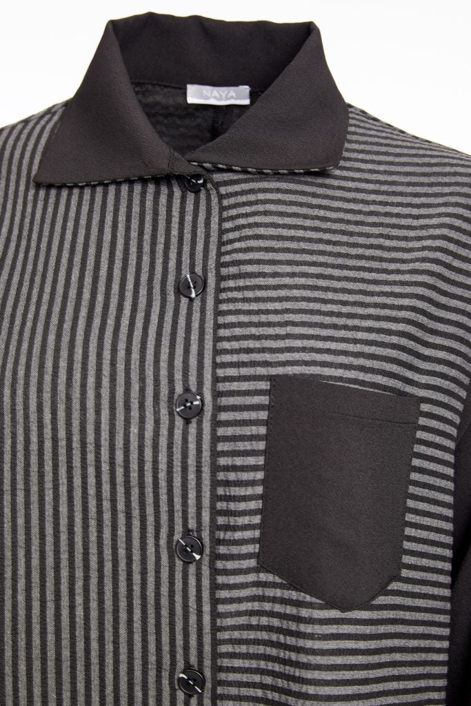 Naya Black/Grey Striped Angled Hem Shirt