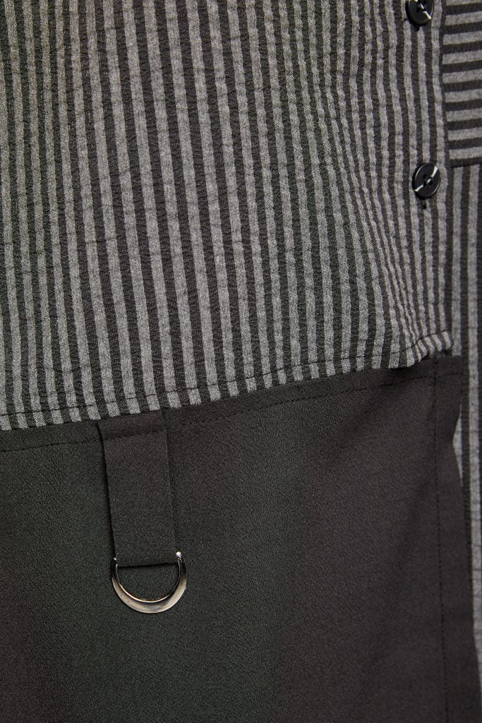 Naya Black/Grey Striped Angled Hem Shirt