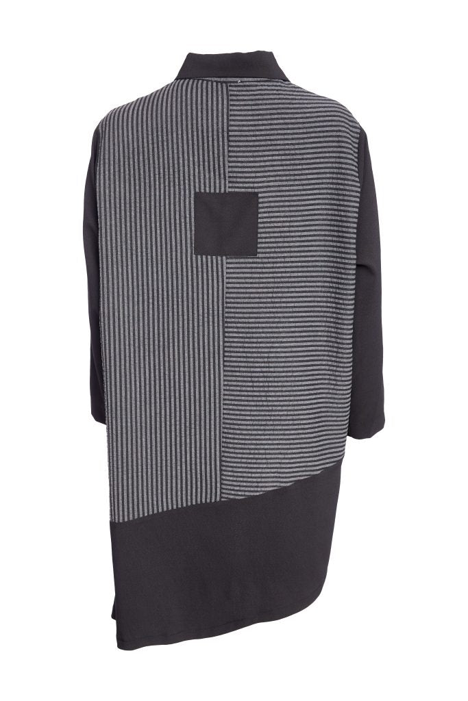 Naya Black/Grey Striped Angled Hem Shirt