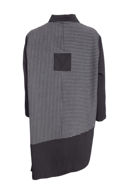 Naya Black/Grey Striped Angled Hem Shirt