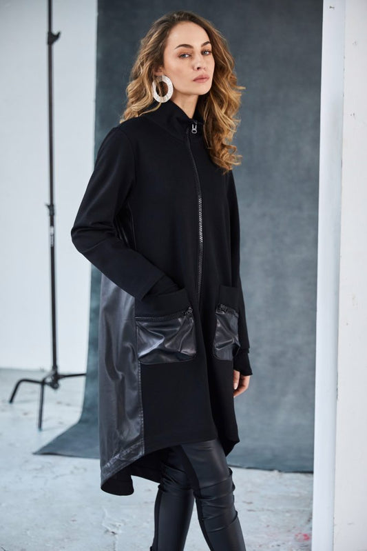 Naya Black High Neck Contrast Pocket Jacket