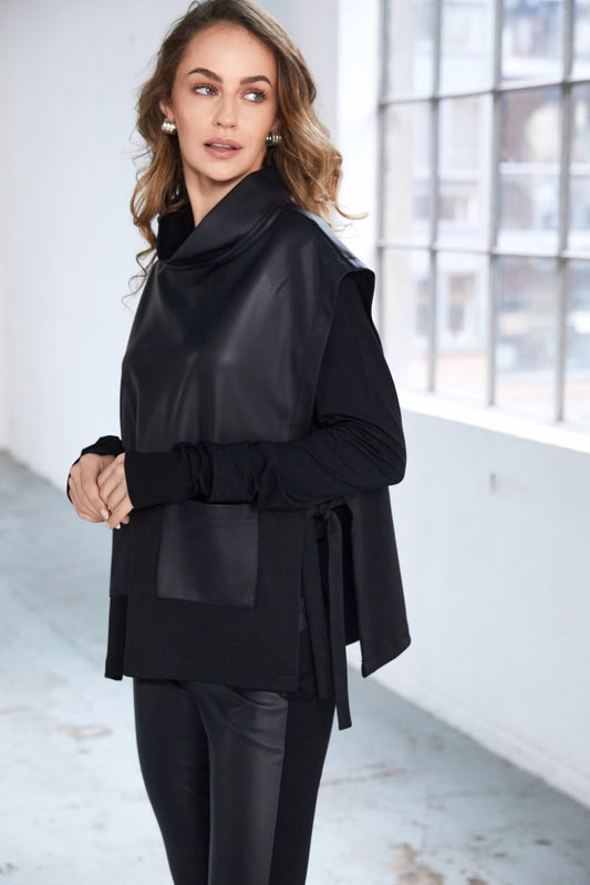 Naya Black Leatherette Slipover Top