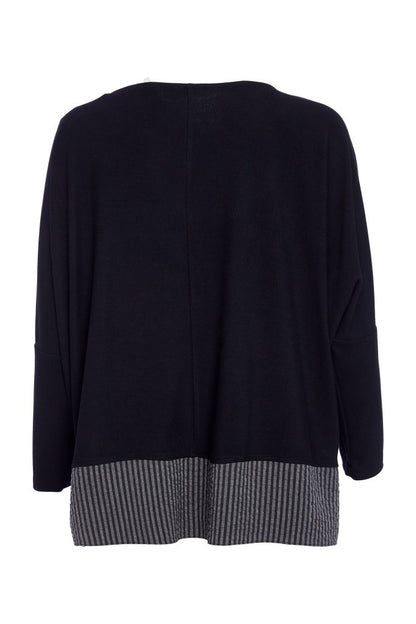 Naya Black/Grey Stripe Hem Top /Necklace