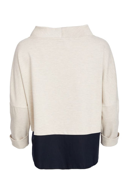 Naya Black/Sand Placement Print Funnel Neck Top