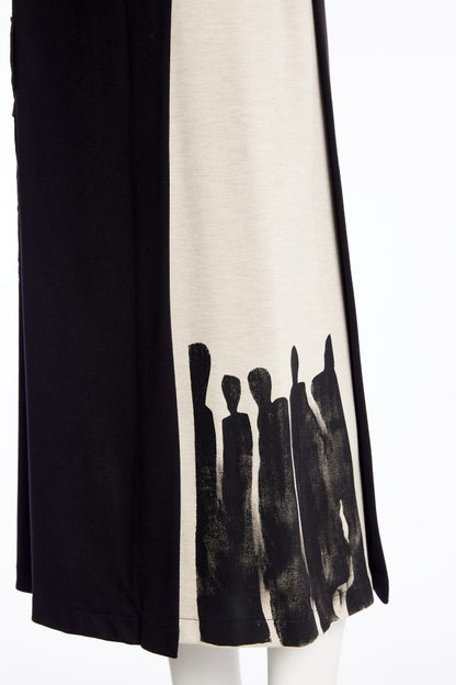 Naya Black/Sand Placement Print Mock Wrap Skirt
