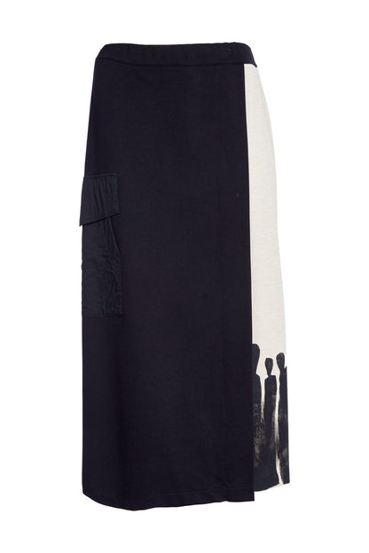 Naya Black/Sand Placement Print Mock Wrap Skirt