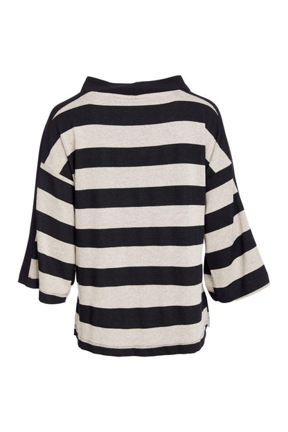 Naya Black/Taupe Striped High Neck Top