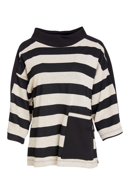 Naya Black/Taupe Striped High Neck Top