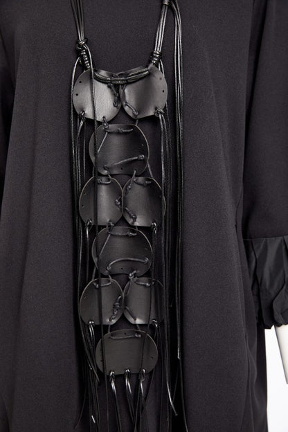 Naya Black Curved Hem Tunic Top w/Necklace