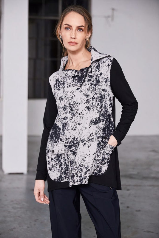 Naya Taupe/Black Mottled Print Zip Neck Top