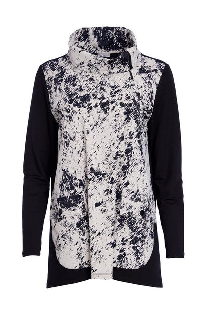 Naya Taupe/Black Mottled Print Zip Neck Top